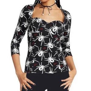 Betsey Johnson black sweet heart neckline Spider print top size M